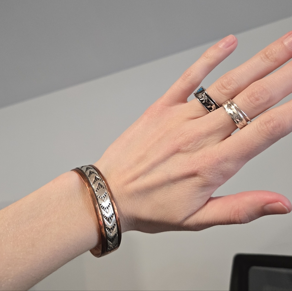 Copper Sterling Silver Native Cuff - image 3